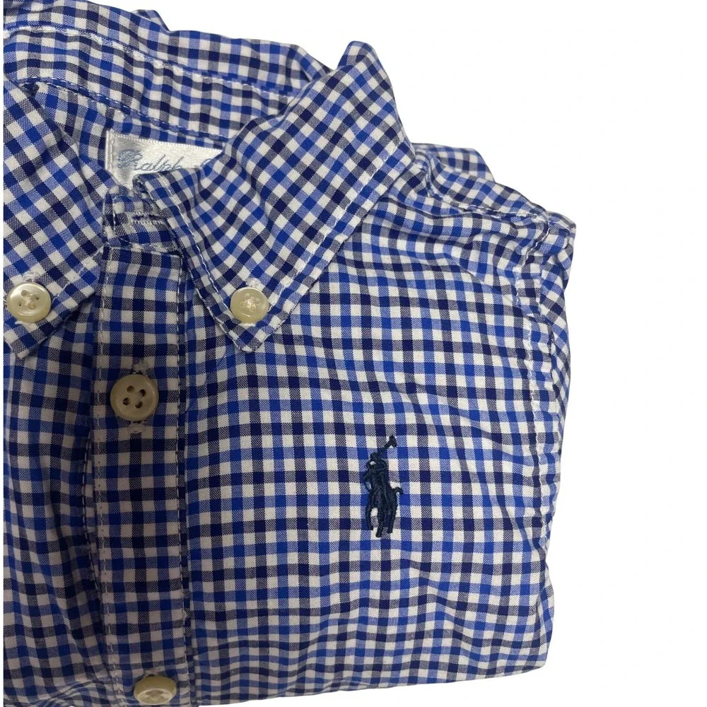 Ralph Lauren Blue Gingham Coverall Romper Infant Boys 9M